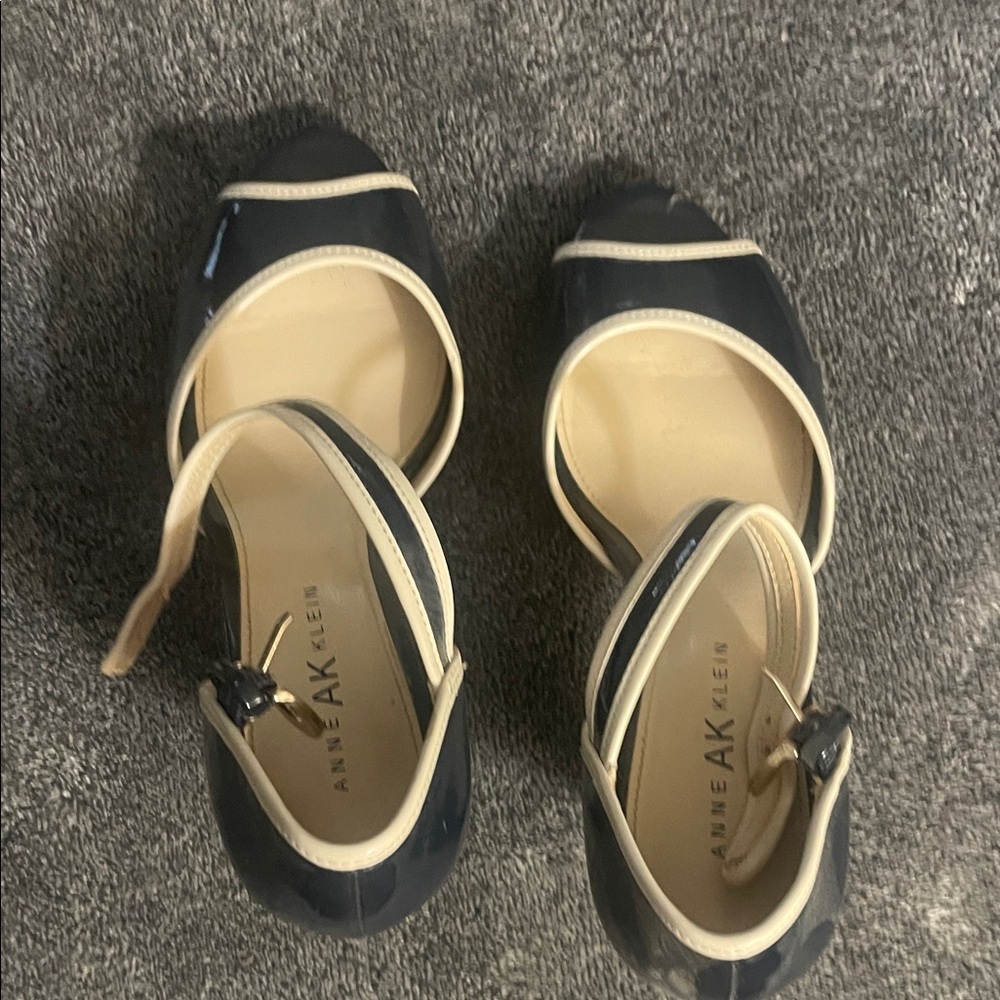 Anne Klein Black and Cream Peep Toe Heels